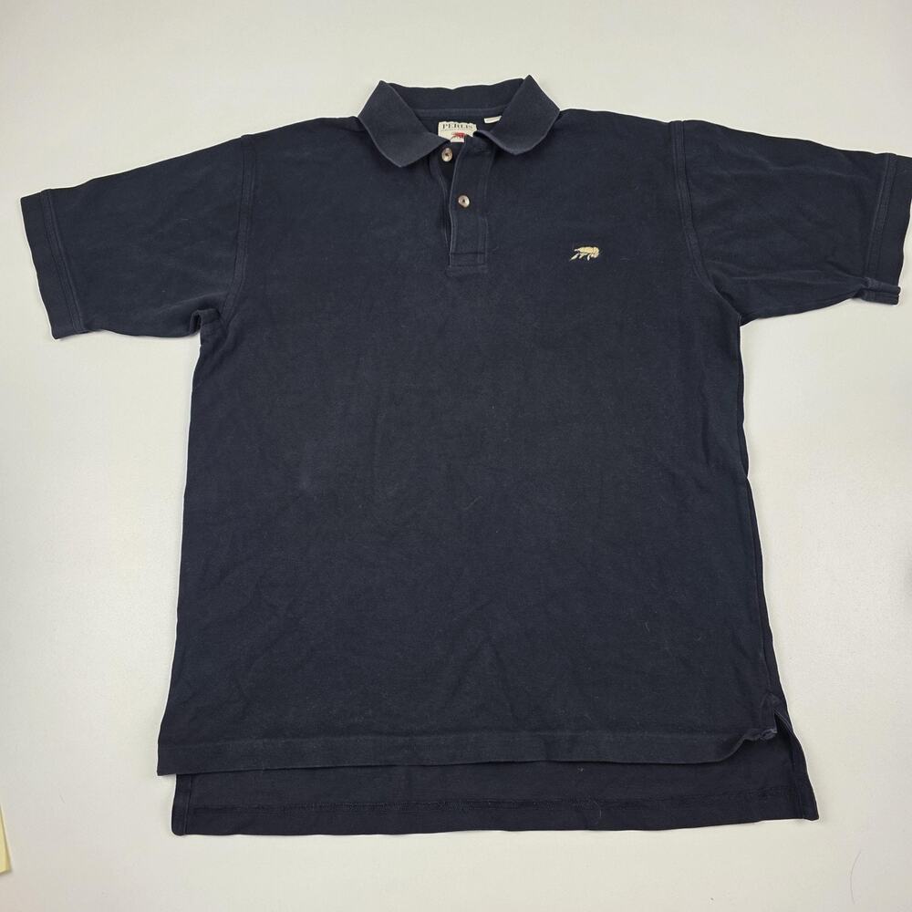 Perlis Polo Shirt Mens Medium Navy Authentic‎ Crawfish Logo Embroidered Cotton